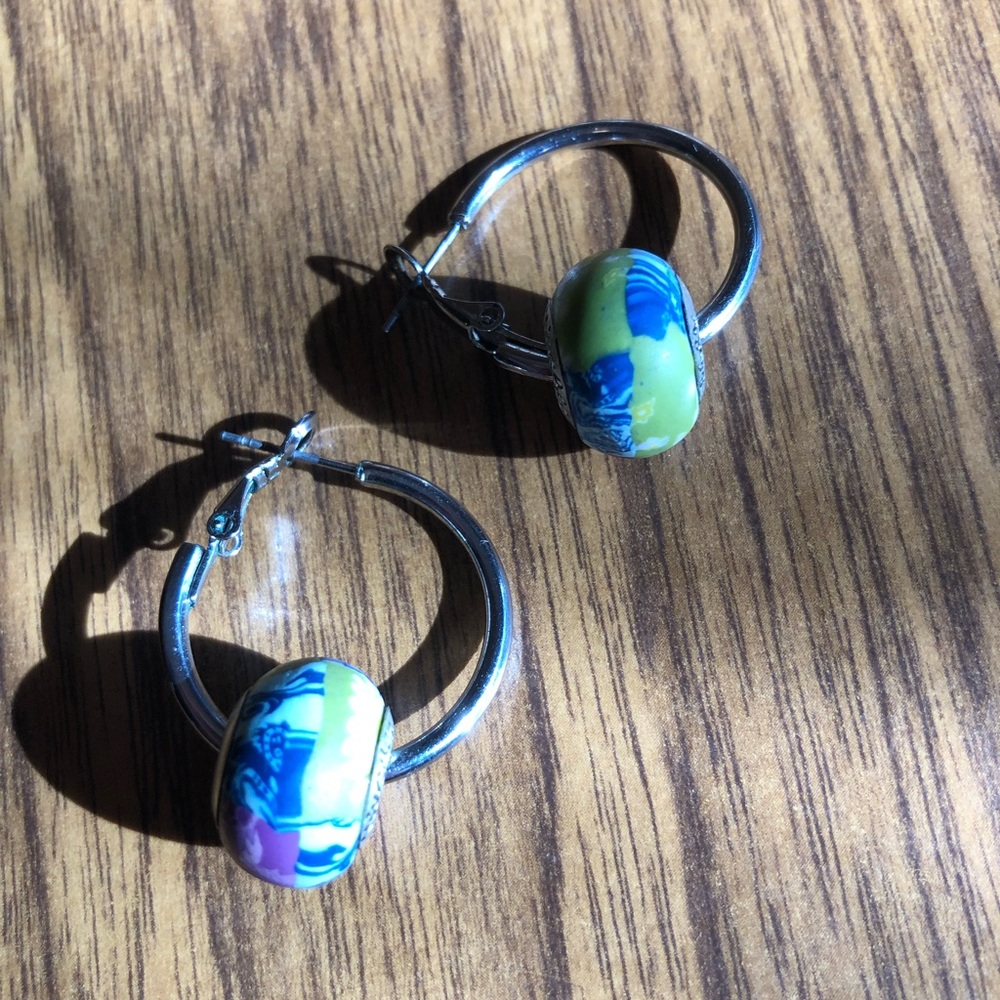 One Inch Beaded Hoop Earrings with Ceramic Beads